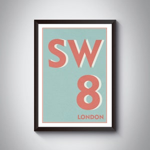 SW8 - Battersea & Stockwell - London Print. Postcode Typography Art Print. Available in multiple colours.