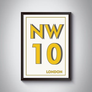 NW10 (Brent, Ealing) London Personalised Postcode Typography Print - Giclée Wall Art Print.