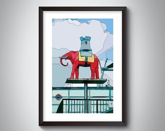 Elephant & Castle Statue Art Print, London Landmark (Framed/Unframed)