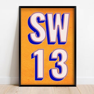 SW13 | Barnes, London Postcode Typography Print | Personalised Art Print. Available in multiple colours - FRAMED or UNFRAMED