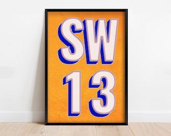 Barnes London SW13 Postcode Print | Typography Art
