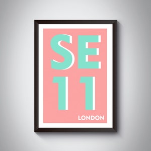 SE11 (Kennington / Lambeth) London Postcode Typography Print - Giclée Art Print - South London Art Print. London Landmark