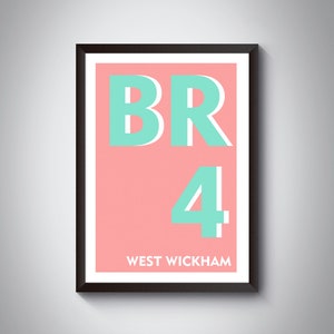 BR4 West Wickham Typografisk Konsttryck, London-områdets karta affisch