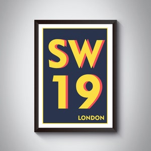 SW19 | Wimbledon, Colliers Wood, Merton, London Postcode Typography Print. Personalised South London Art Print | Framed/Unframed