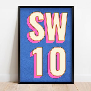 SW10 | Chelsea, Earl&#39;s Court, London Postcode Typography Print | Personalised Art Print. Available in multiple colours - FRAMED or UNFRAMED