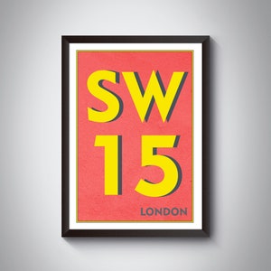 SW15 | Putney, Roehampton, London Postcode Typography Print | Personalised South London Art Print. Available in multiple colours