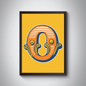 O Letter Print | Heller, Auffälliger Karneval Anfangsbuchstabe Kunstdruck | Zirkus Typografie| | 4 Farben | A5, A4, A3, A2, A1 Kunstdruck | Gerahmt