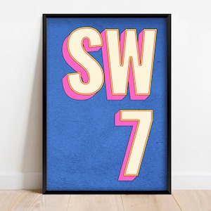 SW7 | South Kensington, Gloucester Road, London Postcode Typography Print | Personalised Art Print - FRAMED or UNFRAMED