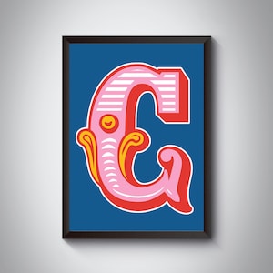 C Letter Print / Bright, Bold Carnival Initial Letter Art Print / Circus Typography / / 4 opciones de color / A5, A4, A3, A2, A1 Art Print