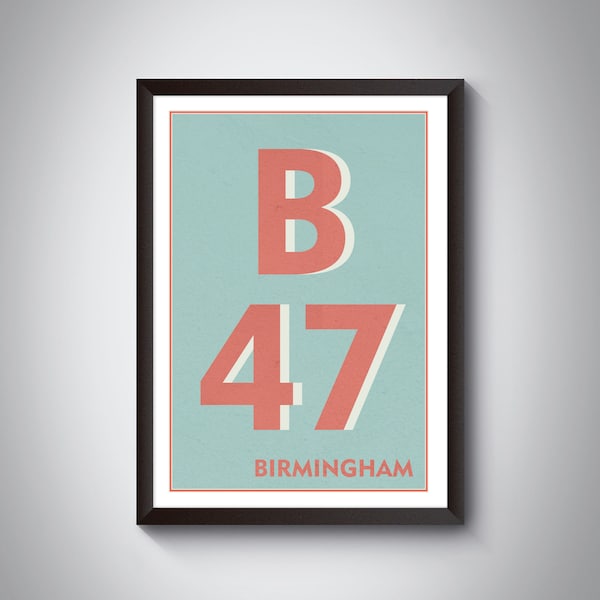 B47 Hollywood, Wythall Print - BIRMINGHAM Print. Postcode Typografie Kunstdruck. Giclée Druck. Erhältlich in mehreren Farben.