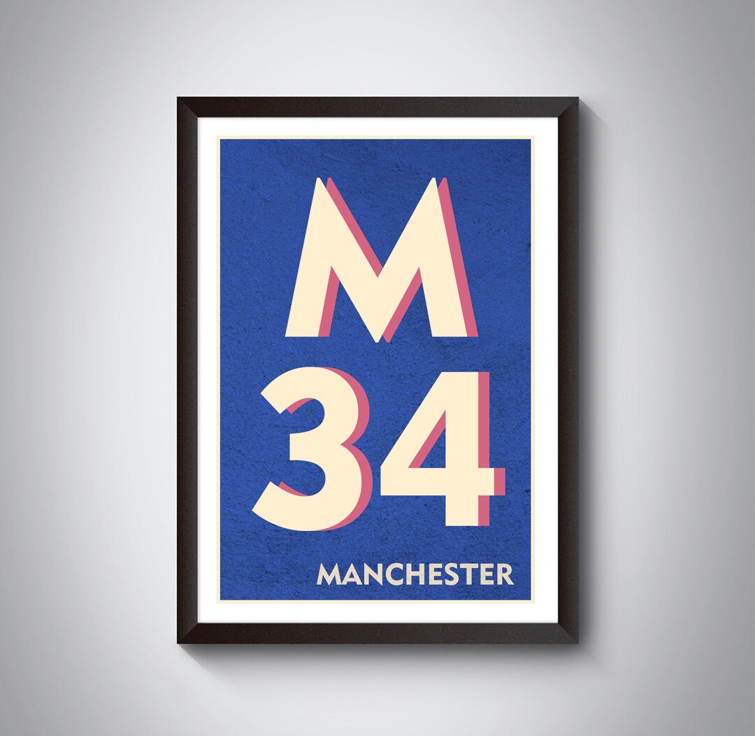 M34 Manchester Postcode Print | Denton, Audenshaw Typography Art - Etsy