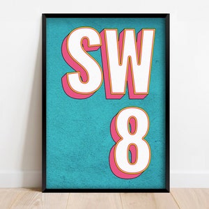 SW8 | Vauxhall, Lambeth, London Postcode Typography Print | Personalised Art Print. Available in multiple colours - FRAMED or UNFRAMED