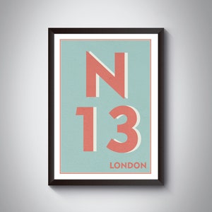 N13 (Palmers Green) London Postcode Typography Print - Giclée Art Print - London Art Print.