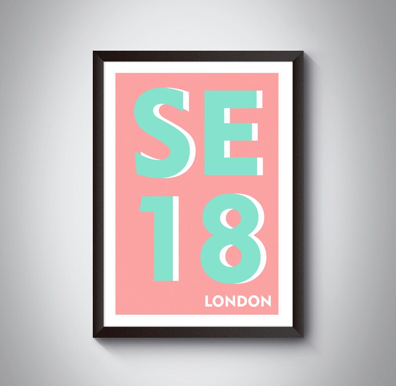 SE18 Woolwich / Plumstead London Postcode Typography Print Etsy UK