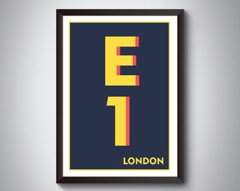 E1 (Shadwell, Whitechapel, Bethnal Green) London Postcode Typography Print - Giclée Art Print - London Art Print.