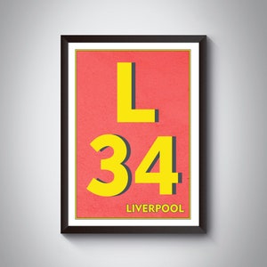 L33 Kirkby Print - LIVERPOOL Print. Postcode Typography Art Print. Giclée print. Available in multiple colours.