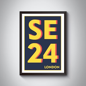 SE24 ( Brockwell / Dulwich / Herne Hill ) London Postcode Typography Print - Giclée Art Print - South London Art Print. London Landmark
