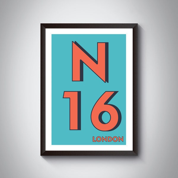 N16 (Stoke Newington, Stamford Hill, Shacklewell, Dalston) London Postcode Typography Print - Giclée Art Print - London Art Print.