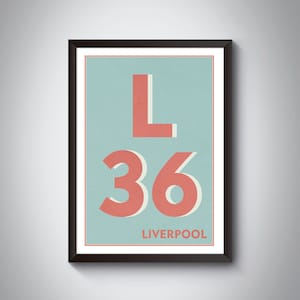 L36 Huyton, Roby, Tarbock Print - LIVERPOOL Print. Postcode Typography Art Print. Giclée print. Available in multiple colours.