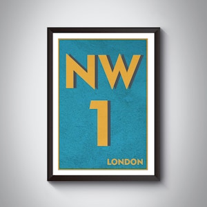 NW1 | Marylebone, Euston, Regent&#39;s Park, Camden, Primrose Hill, London Postcode Typography Print - Personalised London Art Print.
