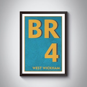 BR4 West Wickham, Hayes, Coney Hall, Bromley - Londense print. Postcode typografie kunstafdruk - Londen kunstafdruk.