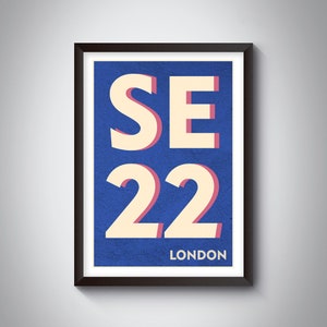 SE22 ( East Dulwich ) London Postcode Typography Print - Giclée Art Print - South London Art Print. London Landmark