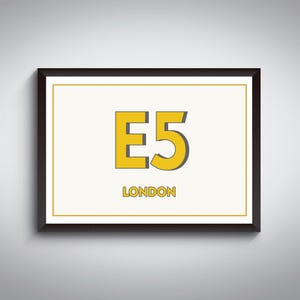 E5 (Leyton, Upper Clapton, Lower Clapton, Stoke Newington) London Postcode Typography Print - Giclée Art Print - London Art Print.