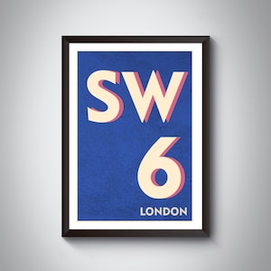 SW6 Fulham & Hammersmith London Print. Postcode Typography Art Print. Available in multiple colours