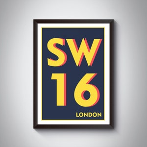 London Postcode Print SW16 | Streatham Personalised Housewarming Gift | Giclée Typography Wall Art | Housewarming gift | new home gift