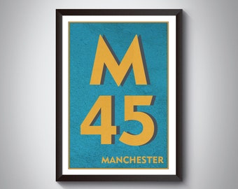 M45 Whitefield, Bury, Radcliffe, Prestwich Print - Manchester Print. Postcode Typography Art Print. Giclée print.