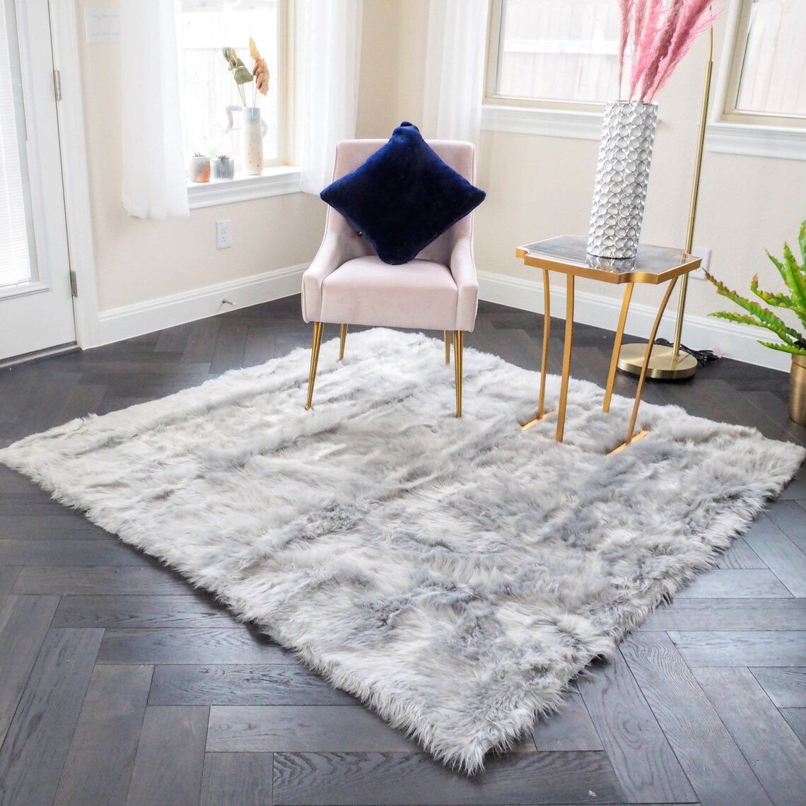 Faux Fur Area Rug Non Slip Machine Washable Square 6' x Etsy
