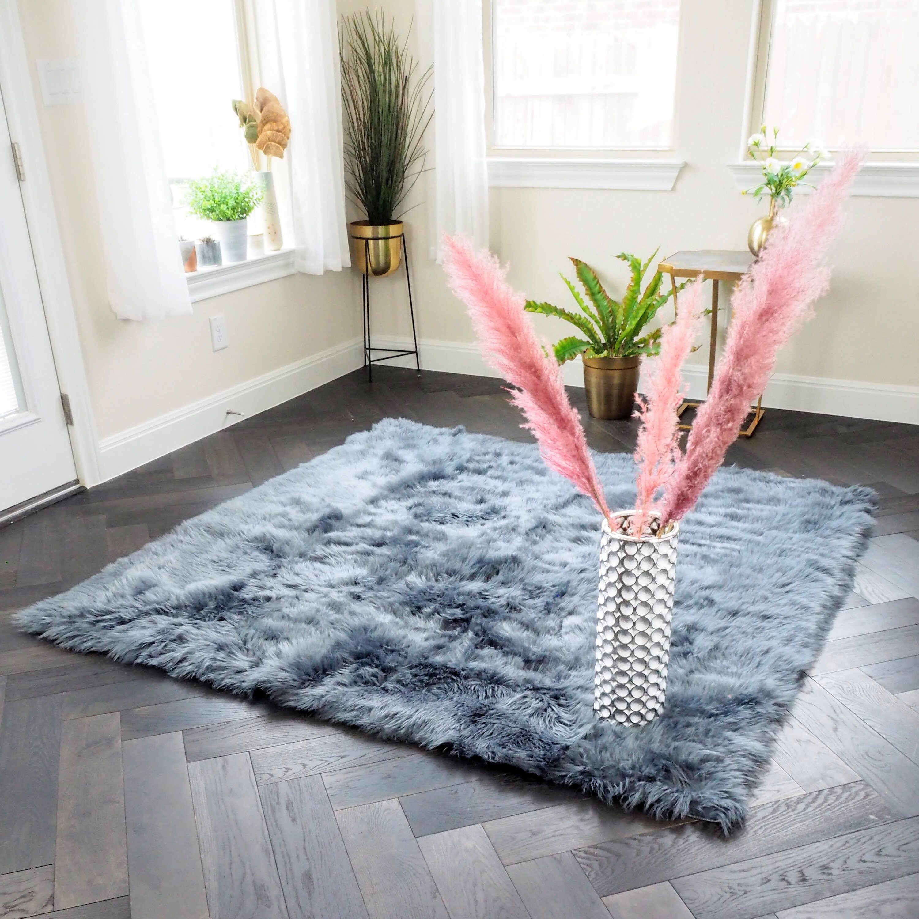 Faux Fur Area Rug Non Slip Machine Washable Square 6' x Etsy