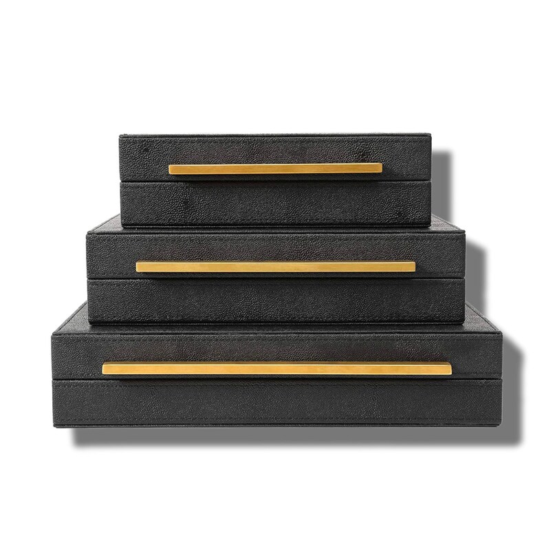 Black Faux Shagreen Leather Storage Boxes Set of 3 Etsy