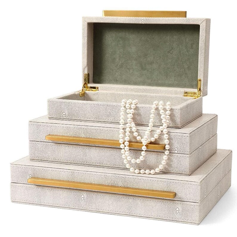 Black Faux Shagreen Leather Storage Boxes Set of 3 Etsy