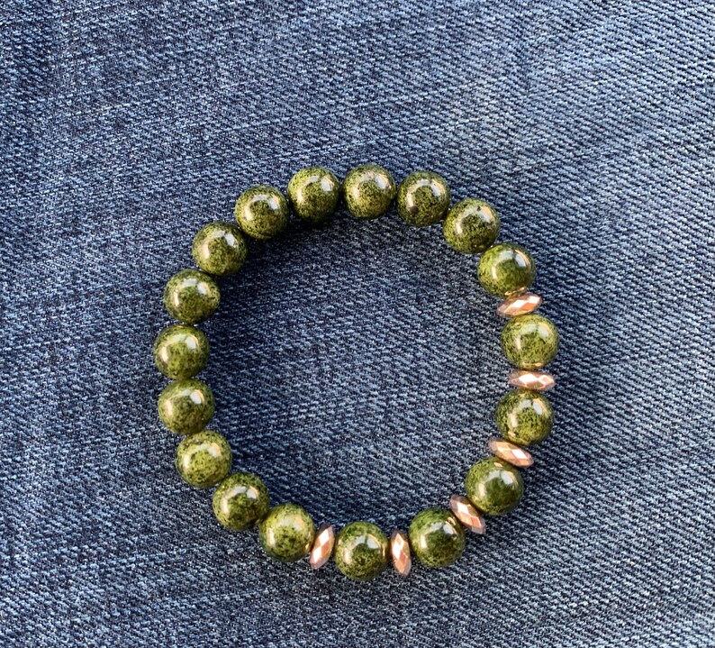 Green Quartzite Stone with Gold Hematite Faceted Lentils Beads Bracelet