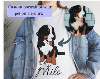 Personalised Pet Portrait Shirt with name, Custom Pet T-shirt with Pet Photo and Name, Custom Graphic Tee Pets Dog Cat Rabbit, Pet gifts,
