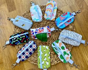 Fabric poop bag dispenser, poop bag holder, poop bag dispenser with clip, poo bag cover