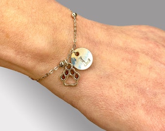 Silver paw print and initial bracelet, initial bracelet, personalised bracelet, charm bracelet, dog lover gift, custom jewellery