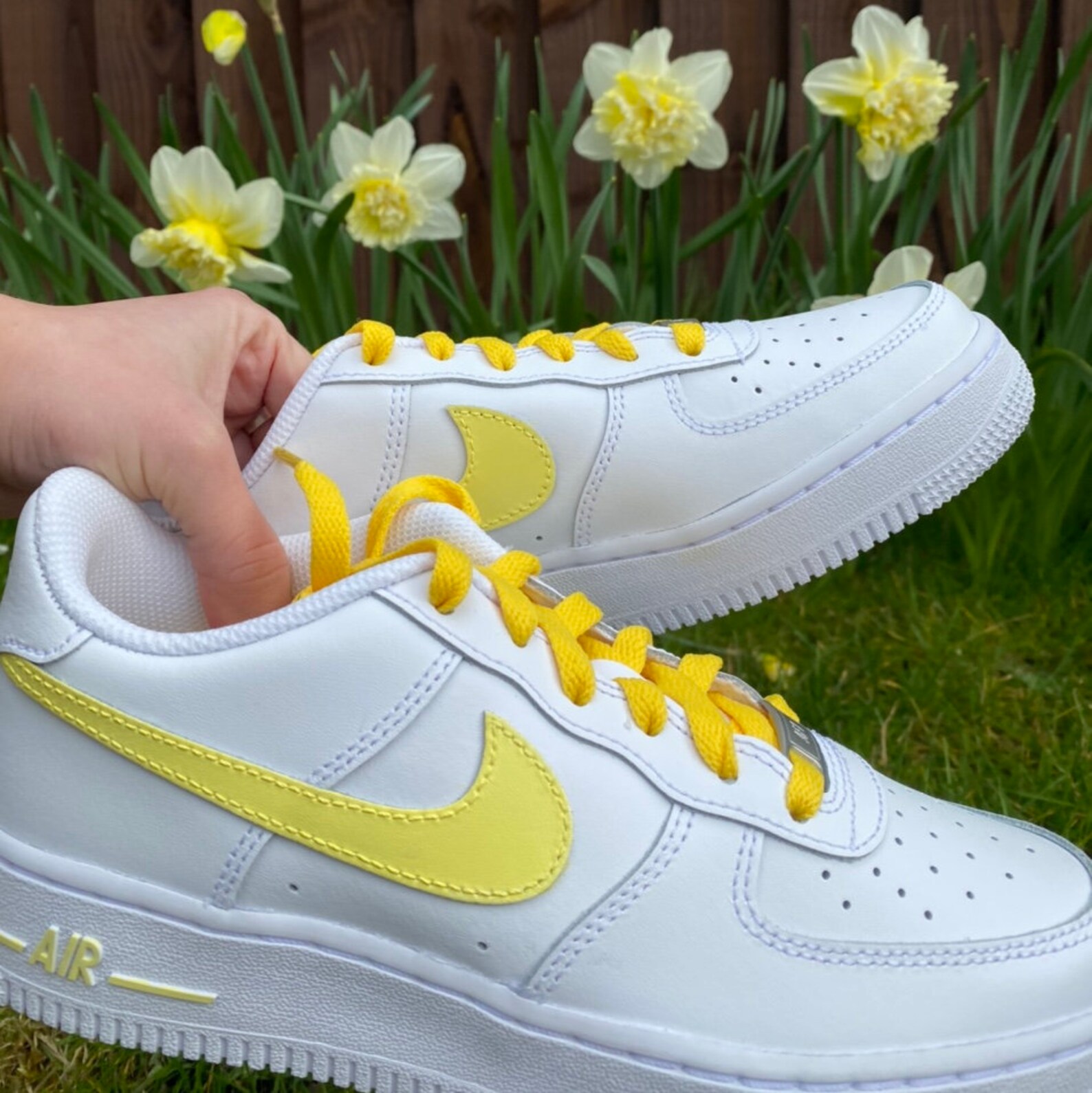 Custom Nike Air force 1 Yellow Swoosh Custom Nike AF1 Hand | Etsy