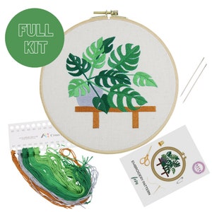 Full Embroidery Kit DIY Plant Beginner Advanced Learn How To Embroider Hoop Thread Cloth, Pre printed Pattern instructions Modern UK craft