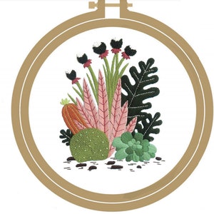 Full Embroidery Kit DIY cactus Beginner Advanced Learn How To Embroider Hoop Thread Cloth printed Pattern instructions Modern UK craft