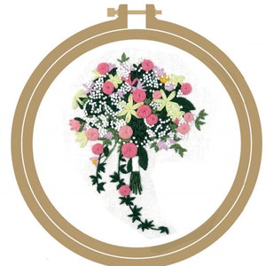 Full Embroidery Kit DIY Flowers Floral Advanced Learn how to Embroider Includes Hoop Thread Cloth Pre printed Pattern instructions Modern UK