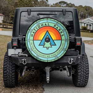 National Parks Patch Spare Tire Cover, Compass Adventure Personalized Spare Tire Cover, Camping Gift, Gift For Him For Her, RV Camper Decor