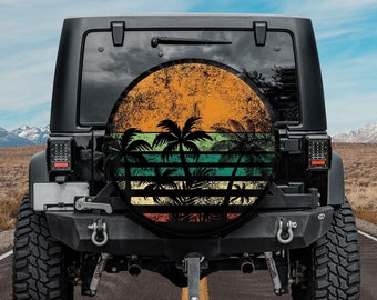 Sunset Beach Palm Trees Spare Tire Cover, Summer Vibes On Beach, Personalized Spare Tire Cover, Gift For Traveler, Nature Sightseeing