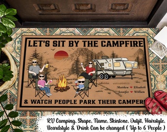 Sit By The Campfire - Personalized Doormat - Camper Decor, Gifts For Camping Lovers, Family, Parents - Anniversary, Birthday Gift For Spouse