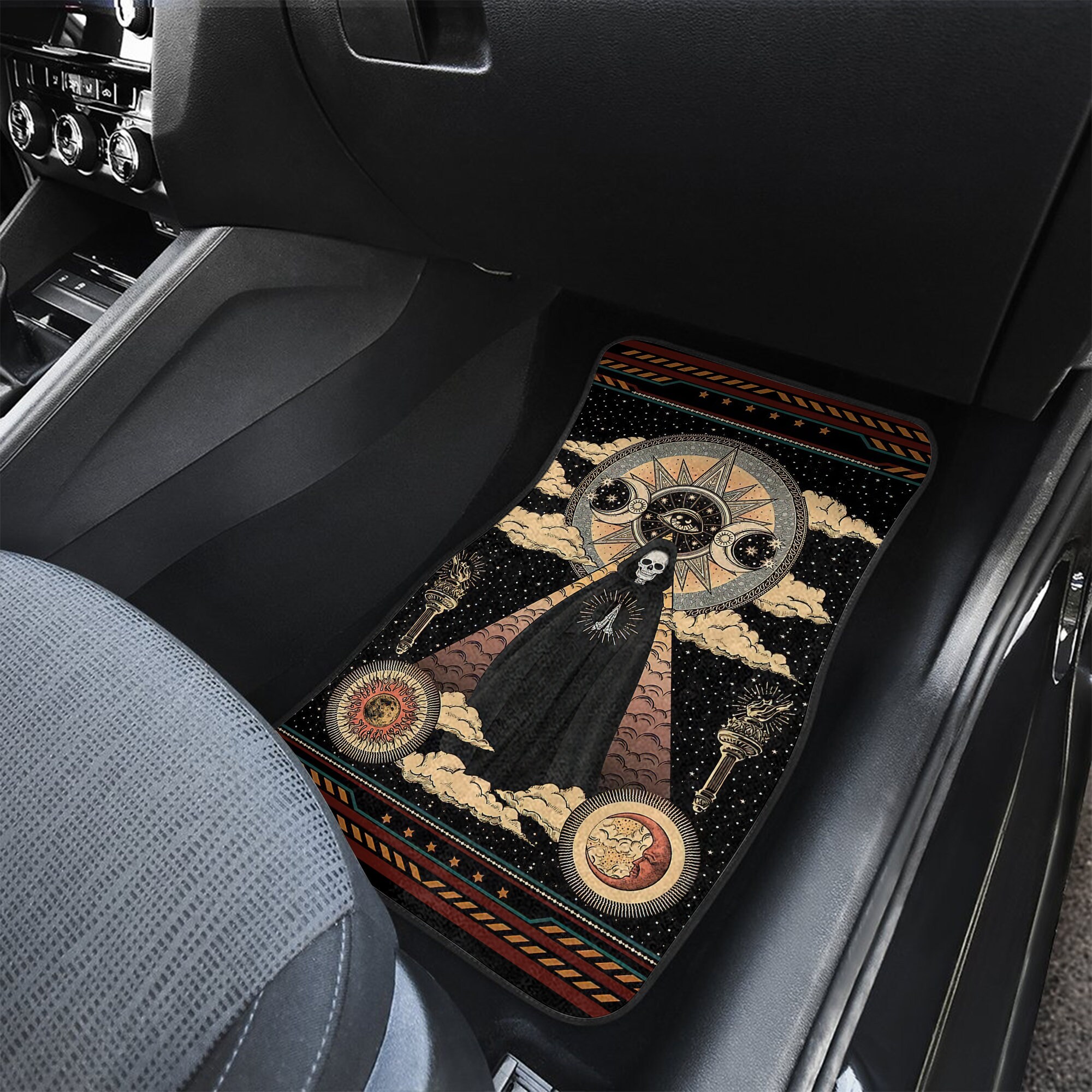 Skull Car Mat, Moon Sun Mat, Celestial Floor Car Mat