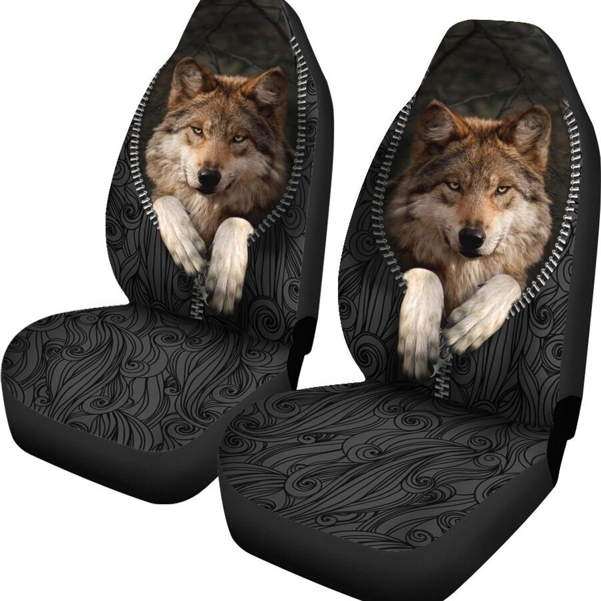3D Wolf In The Zipper Car Seat Covers Mandala Style Animal Etsy
