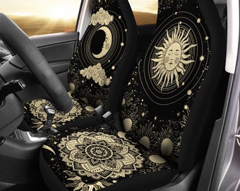 Mandala Car Decoration, Sun and Moon Phase Celestial Stars Car Seat Cover, Boho Hippie Cover, Front Seat Protector, For SUV, Jeep Wrangler