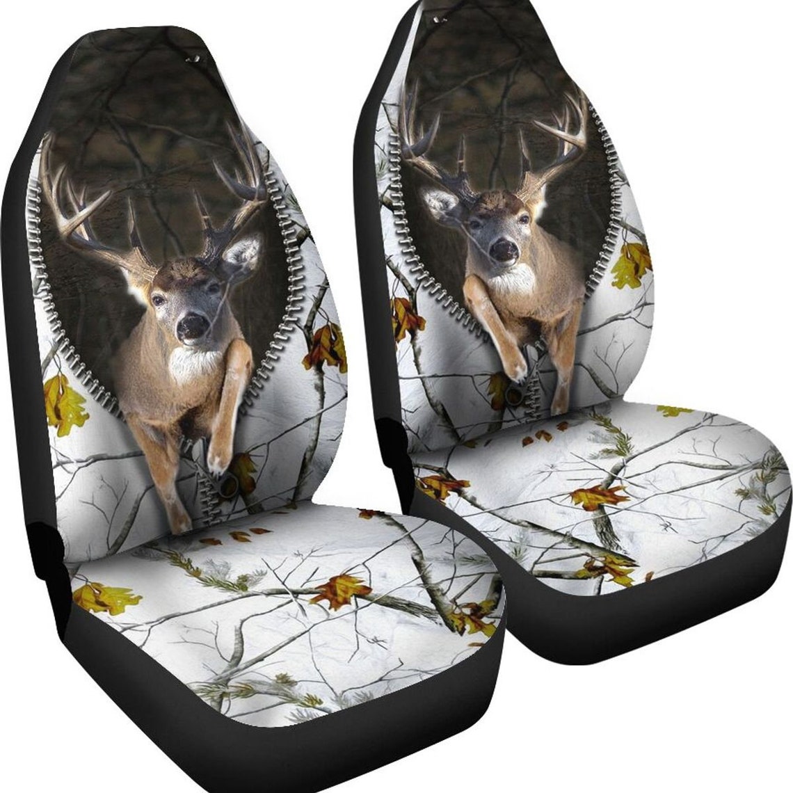 Hunting 3D Buck White Car Seat Covers Luxury Seat Covers Etsy