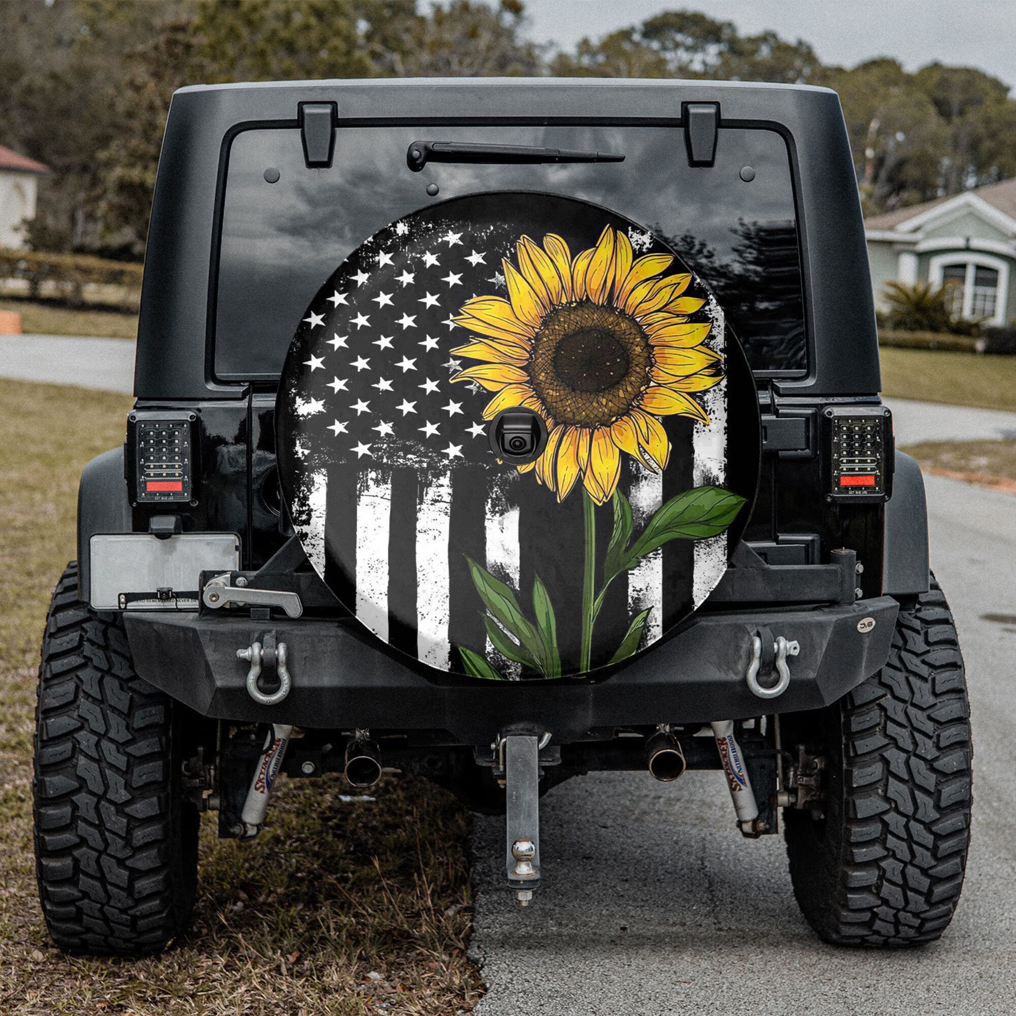 American Flag Sunflower Spare Tire Cover Camper